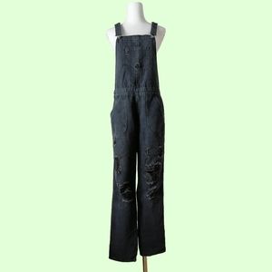 🐨 black washed denim ripped overalls